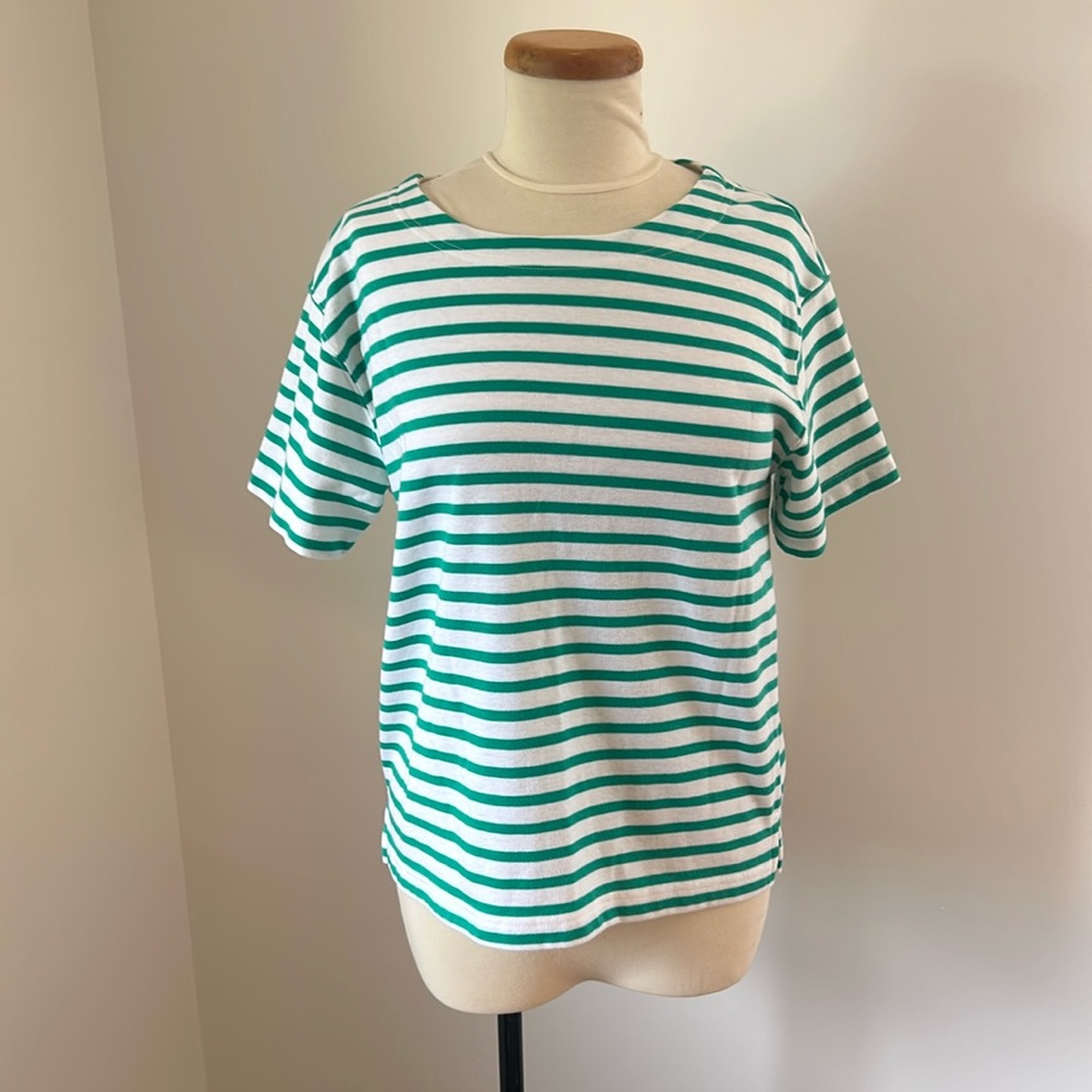 Green and white striped top